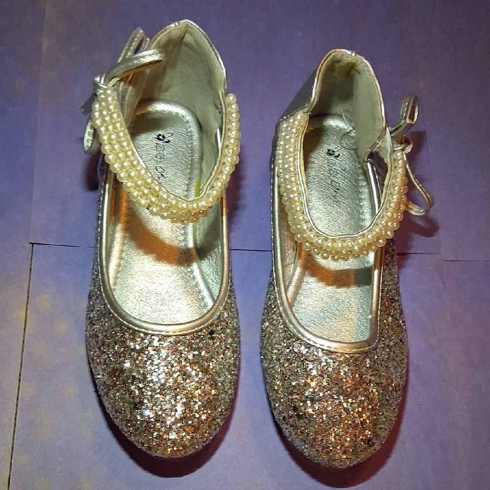 Glittery Kids Dress Shoes with Pearl Strap